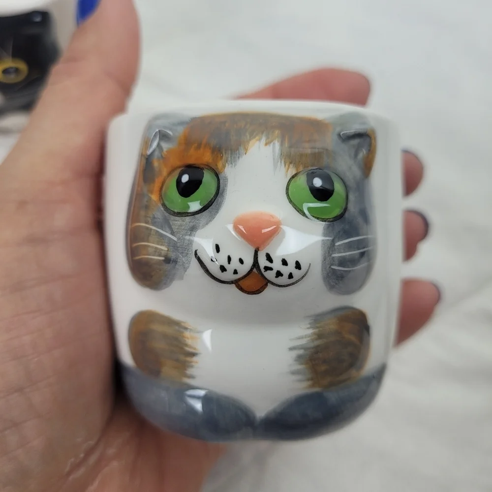 Small Miniature White Painted Cat Theme Pots Planters For Succulents 2 x 2.5 - Picture 6 of 8